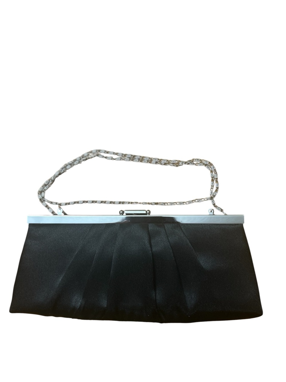 JESSICA MCCLINTOCK Black Clutch Evening Purse Satin Chain Strap
